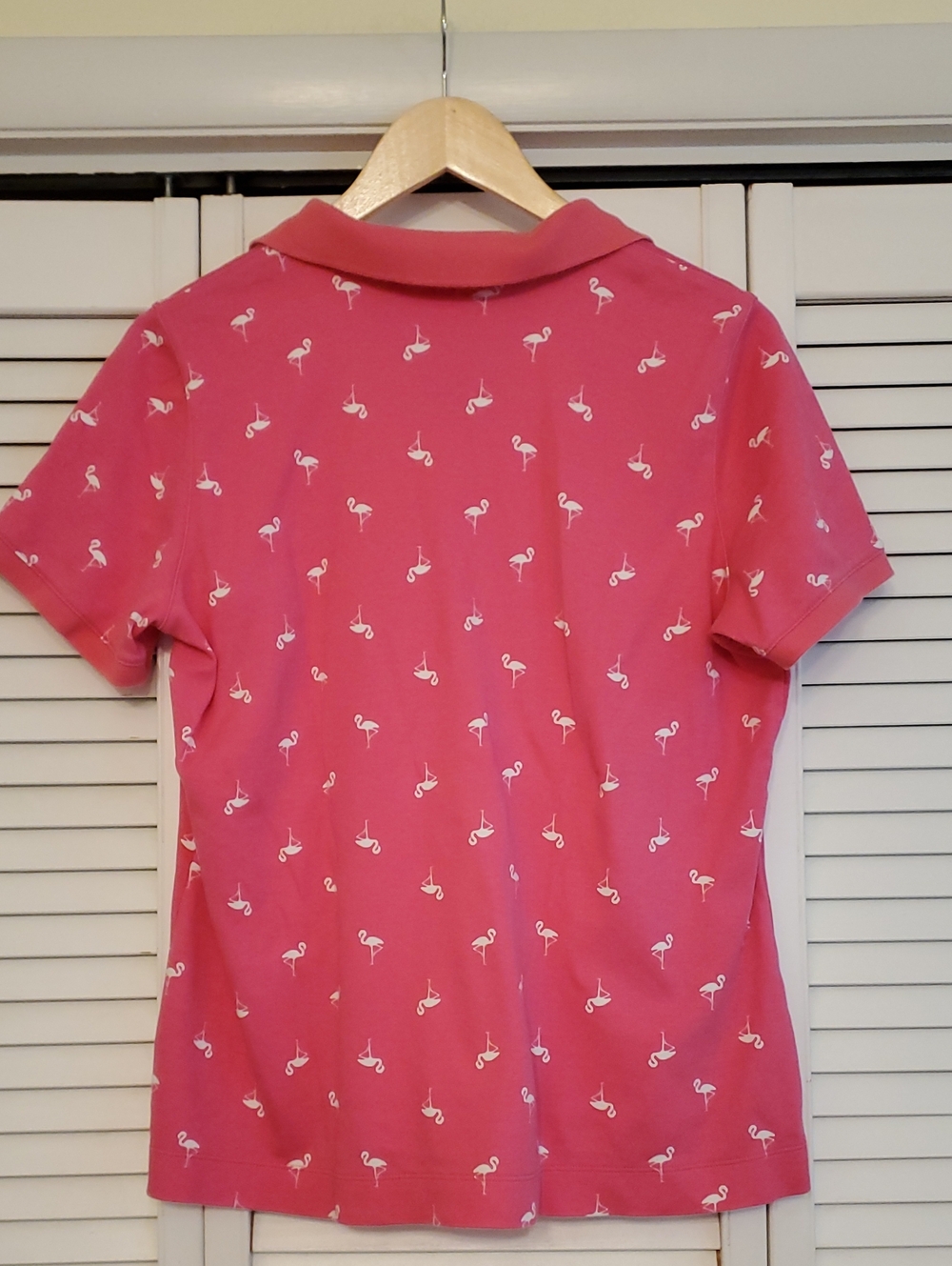 Kim Rogers Pink Flamingo Collared Preppy Polo Shirt, Large - Picture 3 of 5